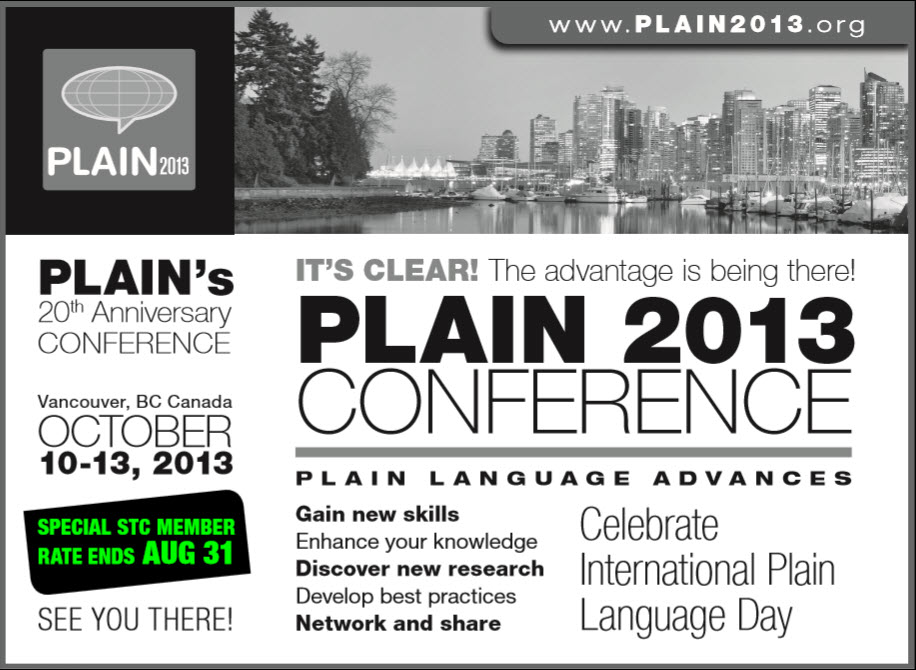 PLAIN Language InterNational 20th Anniversary Conference in Vancouver October 2013